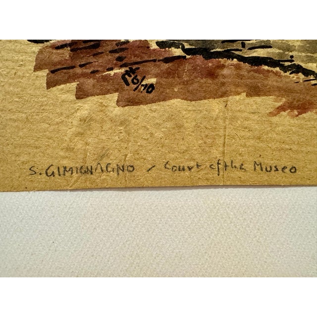 Henry Emil Salloch Original Watercolor on Paper St. Gimignano, Court of the Museum, Italy. 1970. For Sale - Image 4 of 7