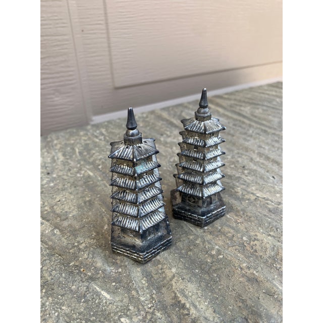 Chinoiserie 1970s Silverplate Godinger Chinoiserie Pagoda Salt and Pepper Shakers For Sale - Image 3 of 7