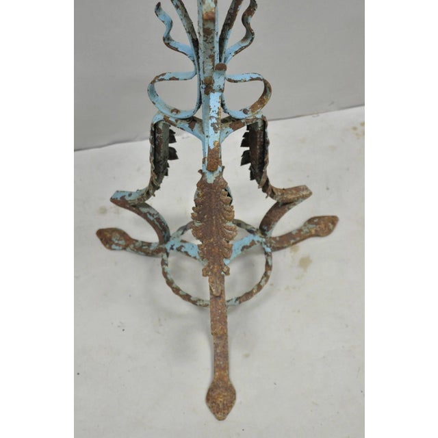 Late 19th Century Antique Gothic Renaissance Wrought Iron Italian Candle Holder Candelabra - Pair For Sale - Image 5 of 14
