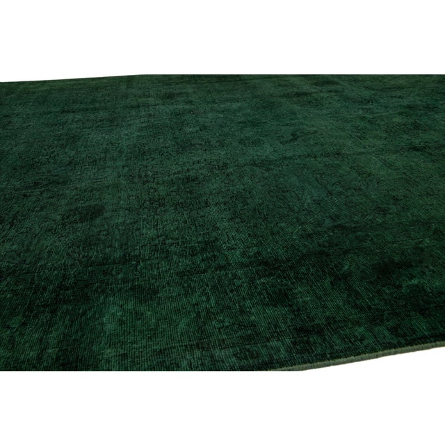 10 X 13 Green Overdyed Persian Wool Rug With Floral Design For Sale In New York - Image 6 of 10