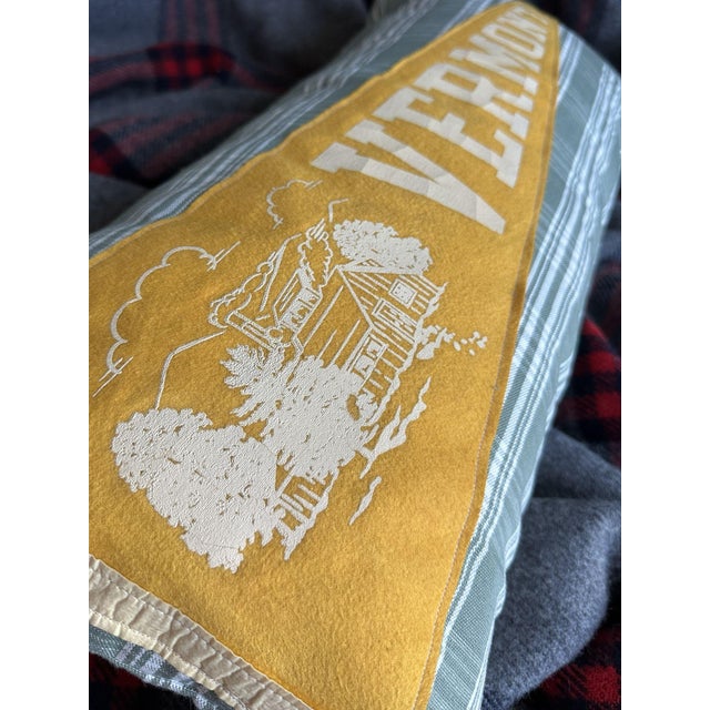 Description: Vintage Vermont Felt Pennant from around the 1960s. Unknown Date. New pale green and white cotton fabric used...