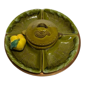 Mid-Century Modern Charcuterie Server, Rotating Ceramic Topper on Copper Color Raised Pedestal Base