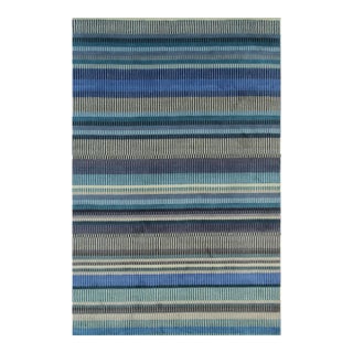 10x14 Ophelia Ocean Blue Classic Stripe Handmade Wool Carpet Rug For Sale
