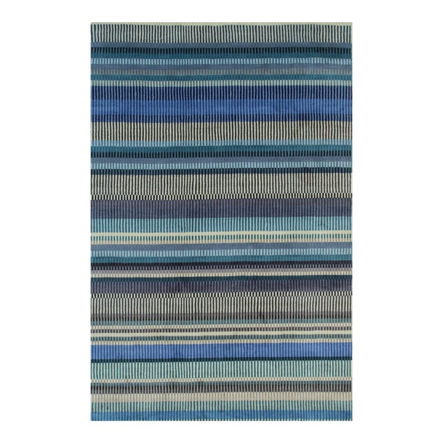 10x14 Ophelia Ocean Blue Classic Stripe Handmade Wool Carpet Rug For Sale