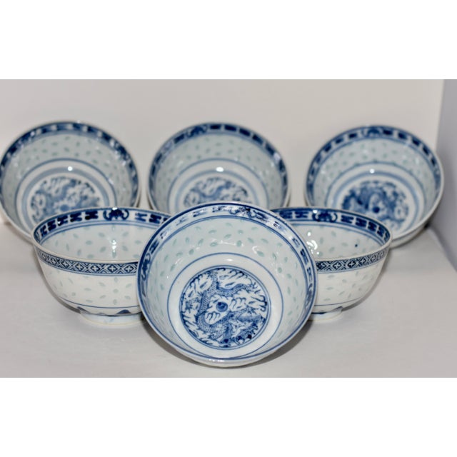 Vintage Chinese Rice Grain Dragon Pattern Jingdezhen Porcelain 6 - Bowls Gorgeous Chinese Dragon with rice grain pattern...