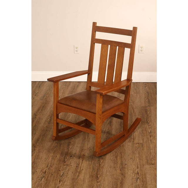 High Quality American Made Solid Oak Wood Rocker with Brown Leather Seat