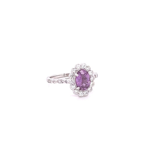 Contemporary Gia Certified 1.84 Carat Purple Pink Sapphire Diamond 18 Karat White Gold Ring, Size 7 For Sale - Image 3 of 8