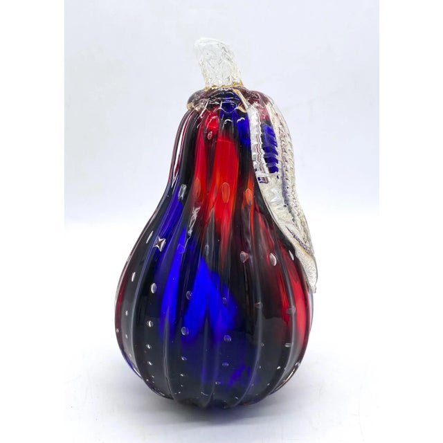20th Century Murano Italian Red and Blue Glass Pear Fruit Paperweight For Sale - Image 9 of 9