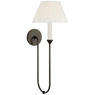 Amber Lewis for Visual Comfort Signature Ingela 24" Single Sconce in Modern Iron with Silk Pleat Shade For Sale