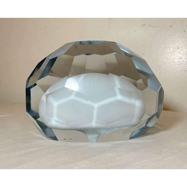 1990s Large Handmade Faceted Solid Heavy White Clear Glass Sculpture Statue Crystal For Sale - Image 4 of 13