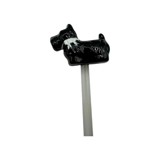 1960s Vintage Glass Cocktail Glass Swizzle Sticks With Black Scottie Dog Figurine Toppers - A Set of 12 For Sale - Image 5 of 12