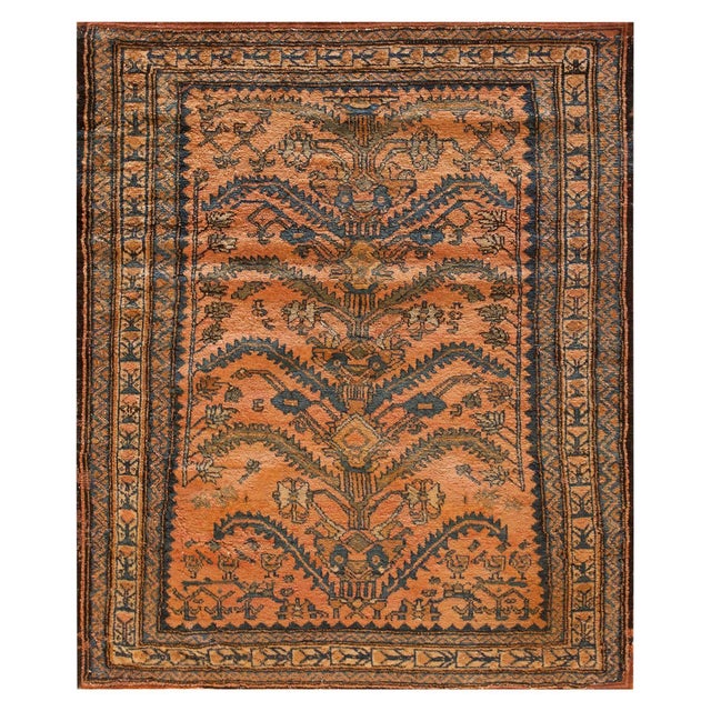 Salmon 1920s Orange Salmon Tree of Life Antique Persian Lilihan Rug 3'5"x 4'2" Handknotted Wool Carpet For Sale - Image 8 of 11