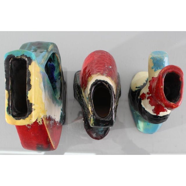 Hand-Glazed Polychrome Ceramic Vases-Sculptures by A. Minghetti, Italy, 1950s, Set of 3 For Sale - Image 11 of 18