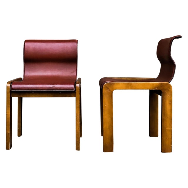 Leather & Plywood Dining Chairs by Tobia & Afra Scarpa, 1966, Set of 4 For Sale - Image 9 of 18