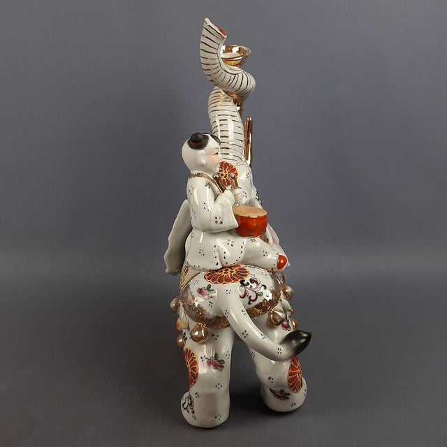 Vintage Porcelain Sculpture of Elephant with Drummer, 1970s For Sale - Image 3 of 18