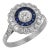 Early 20th Century Art Deco Inspired Diamond Sapphire Cluster Platinum Ring, Size 6.5 For Sale