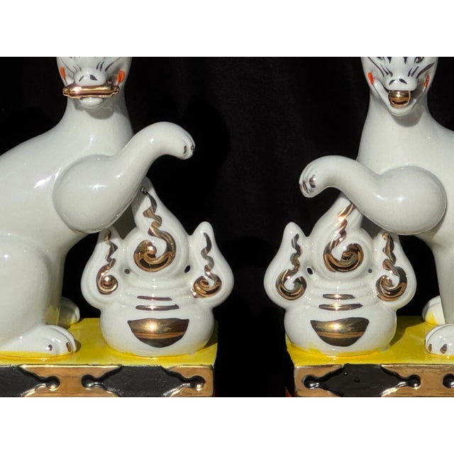 1. Large Mid-Century Japanese Porcelain Inari Fox Statues, Pair For Sale - Image 9 of 13