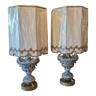 1950s Italian Porcelain Urn Lamp Pair For Sale
