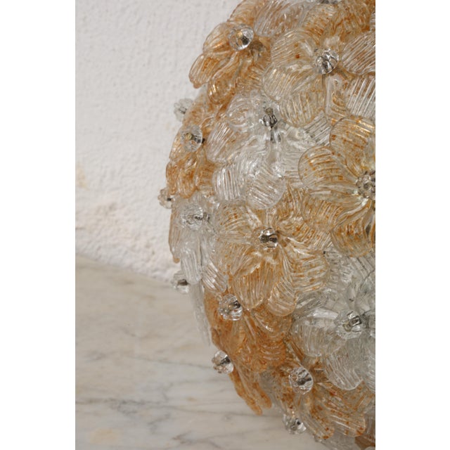 Glass 1980s Wonderful Orange and Transparent Murano Glass Ceiling Light Flower by Seguso For Sale - Image 7 of 12