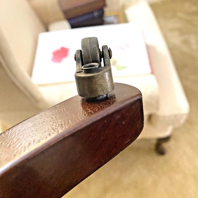 1990s Vintage Bombay Co. Wooden Side Table Pedestal Brass Castors For Sale - Image 5 of 5