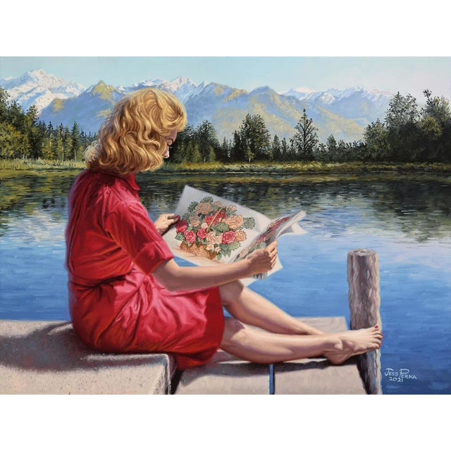"Just Browsing" Contemporary Original Realist Figurative Painting by Jess Perna For Sale