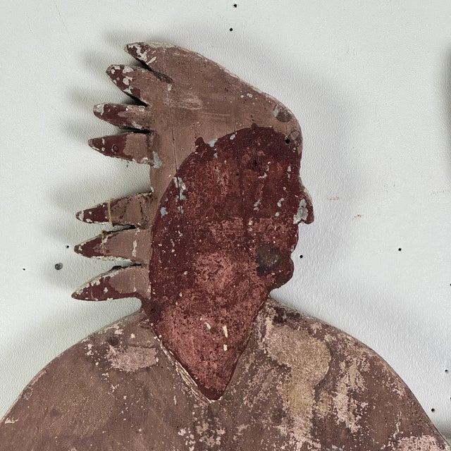 Late 19th Century Epic 19th Century Indian Chief Trade Sign, Carved Wood in Painted Salmon Color For Sale - Image 5 of 14