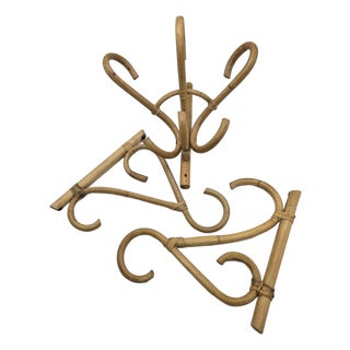Vintage Bamboo Rattan Wall-Mounted Coat & Hat Racks, Set of 3 For Sale