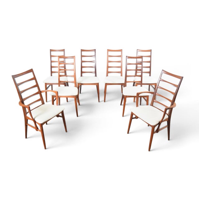 Brown Mid 20th Century Set of Eight 'Lis' Highback Dining Chairs in Teak For Sale - Image 8 of 15