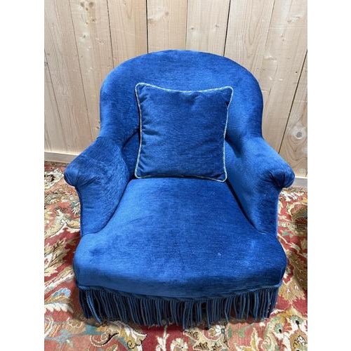 Napoleon III Blue Velvet Toadstool Armchairs, Set of 3 For Sale - Image 3 of 8