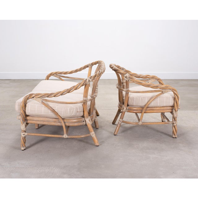 Pair of McGuire Organic Modern Cerused Twisted Rattan Settee and Lounge Chair For Sale - Image 9 of 18