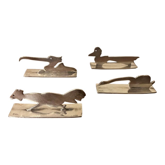 French Art Deco Silverplate Bird Form Knife Rests Signed Yorel - a Set of 4 For Sale