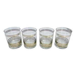 Mid-Century Gold Rings Lowball Glasses, Set of 4