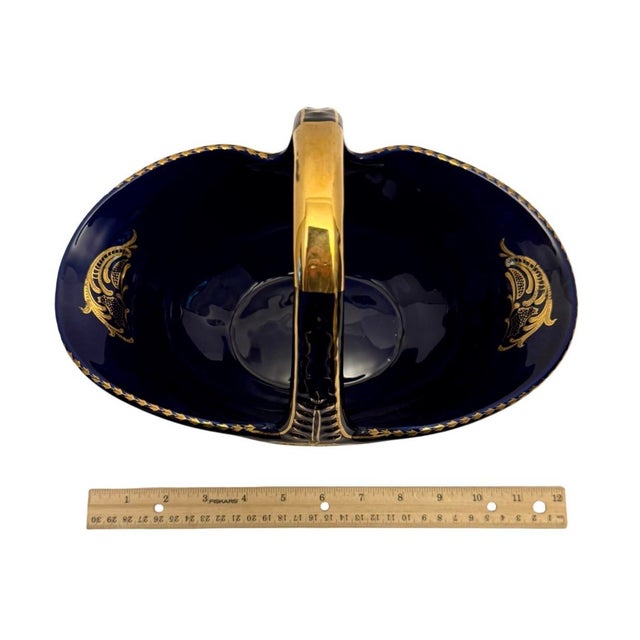 Vintage Gilded Cobalt Blue Large Porcelain Basket Courting Couple Motif France. For Sale - Image 9 of 9