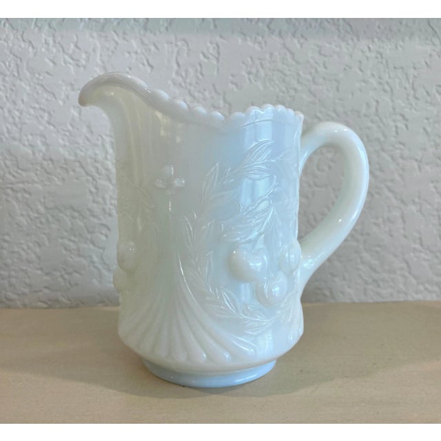 Mid 20th-Century Wreathed Cherry Milk Glass Creamer by l.g. Wright Glass For Sale - Image 13 of 13