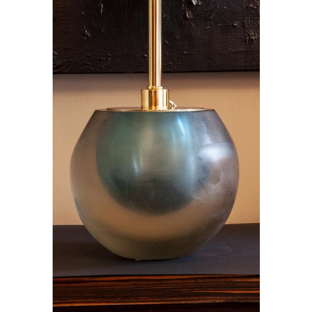 Murano glass table lamp, by alberto dona, italy 2019, very heavy murano glass base (ca.20 kg), brass suspension, turquoise...