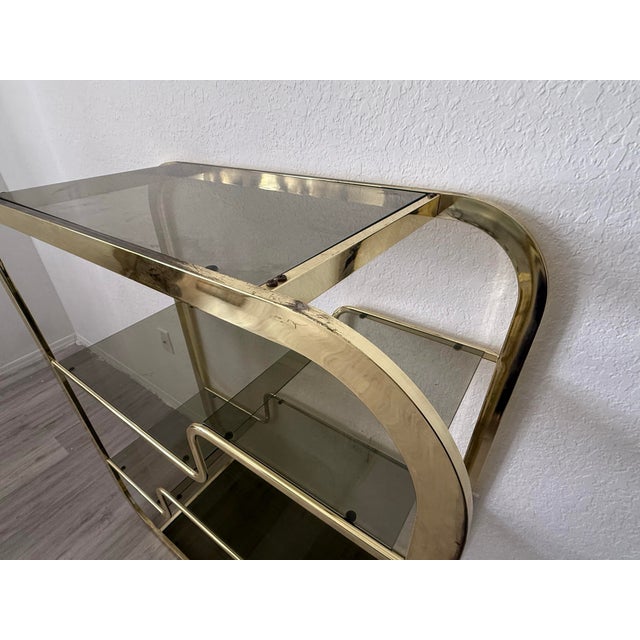 Mid-Century Modern 1980s Milo Baughman Style Gold Brass Etagere For Sale - Image 3 of 10
