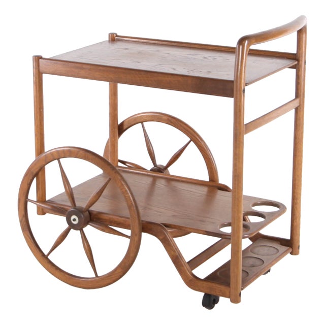 Wooden Serving Cart in Oak, 1970s For Sale