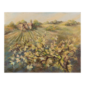 Vineyard Estate Winery Landscape With Grape Vines in Oil on Canvas-Wrapped Board by Jeane Kluga