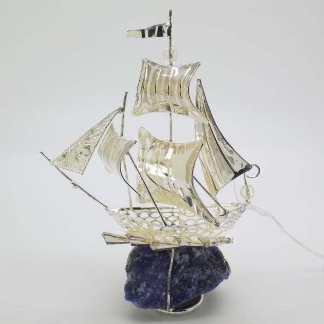 Vintage Italian Handmade Genuine Silver and Stone Sailing Ship Decorative Figure Sculpture For Sale - Image 4 of 11