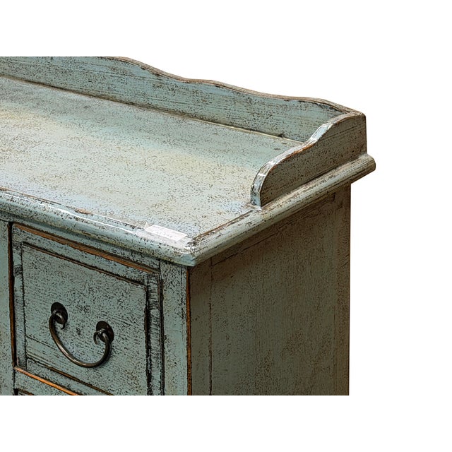 Distressed Pale Blue Curved Legs 6 Drawers Dresser Credenza Side Table For Sale - Image 11 of 16
