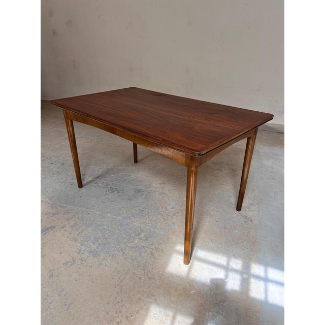 Extendable Dining Table with Teak Tabletop and Walnut Frame For Sale - Image 5 of 11