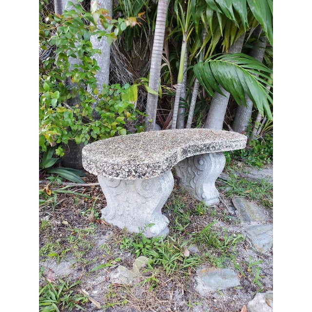 Traditional Vintage Pebbled Concrete Garden Bench For Sale - Image 3 of 12
