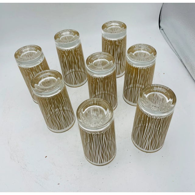 Mid Century Vintage Drinking Glasses With Reed/Wood Design Set of 8 For Sale - Image 4 of 6
