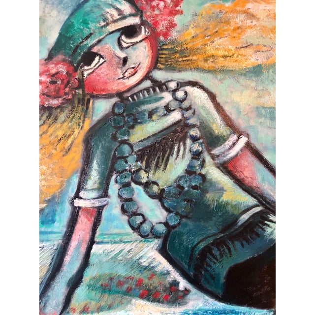 Mid 20th Century Roger Crusat, Large French Expressionist Oil Painting, Girl, Poupèe, the Doll, Ecole de Paris For Sale - Image 5 of 11