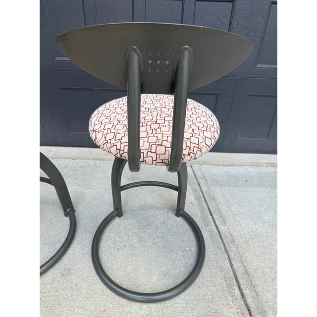 Pair of Contemporary Modern Industrial Swivel Counter Bar Stools For Sale - Image 4 of 7