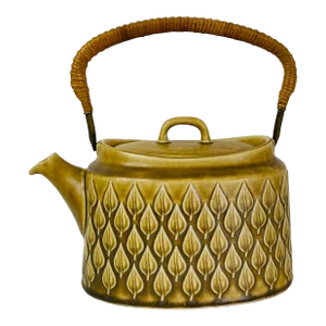 1960s Danish Modern Ceramic Relief by Jens Quistgaard Tea Pot with Cane Handle