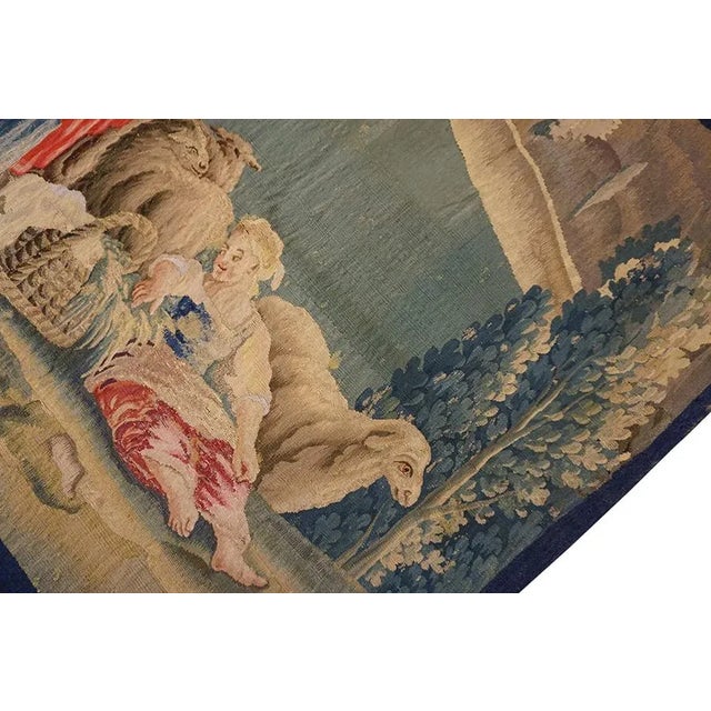A Beautiful Antique Mid-18th Century French Pictorial Pastoral Scene Wall Hanging Tapestry For Sale - Image 9 of 10