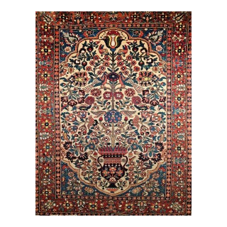 Antique Persian Bakhtiari Bibibaft Rug, Hand-Knotted Wool, The Tree of Life Pattern, Tan & Red, 5x7 For Sale