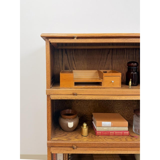 Antique Oak Four-Piece Barrister Cabinet With Glass Flip-Up Doors for Library For Sale - Image 17 of 17