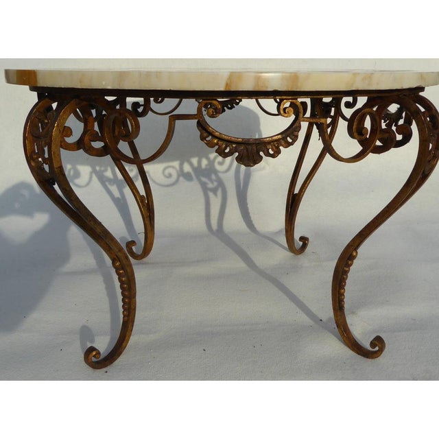 Antique French-Italian Wrought Iron Coffee Tablr witn Pietra Dura Marble Top and Pattern of Vignes and Cherub, 1890s For Sale - Image 18 of 18